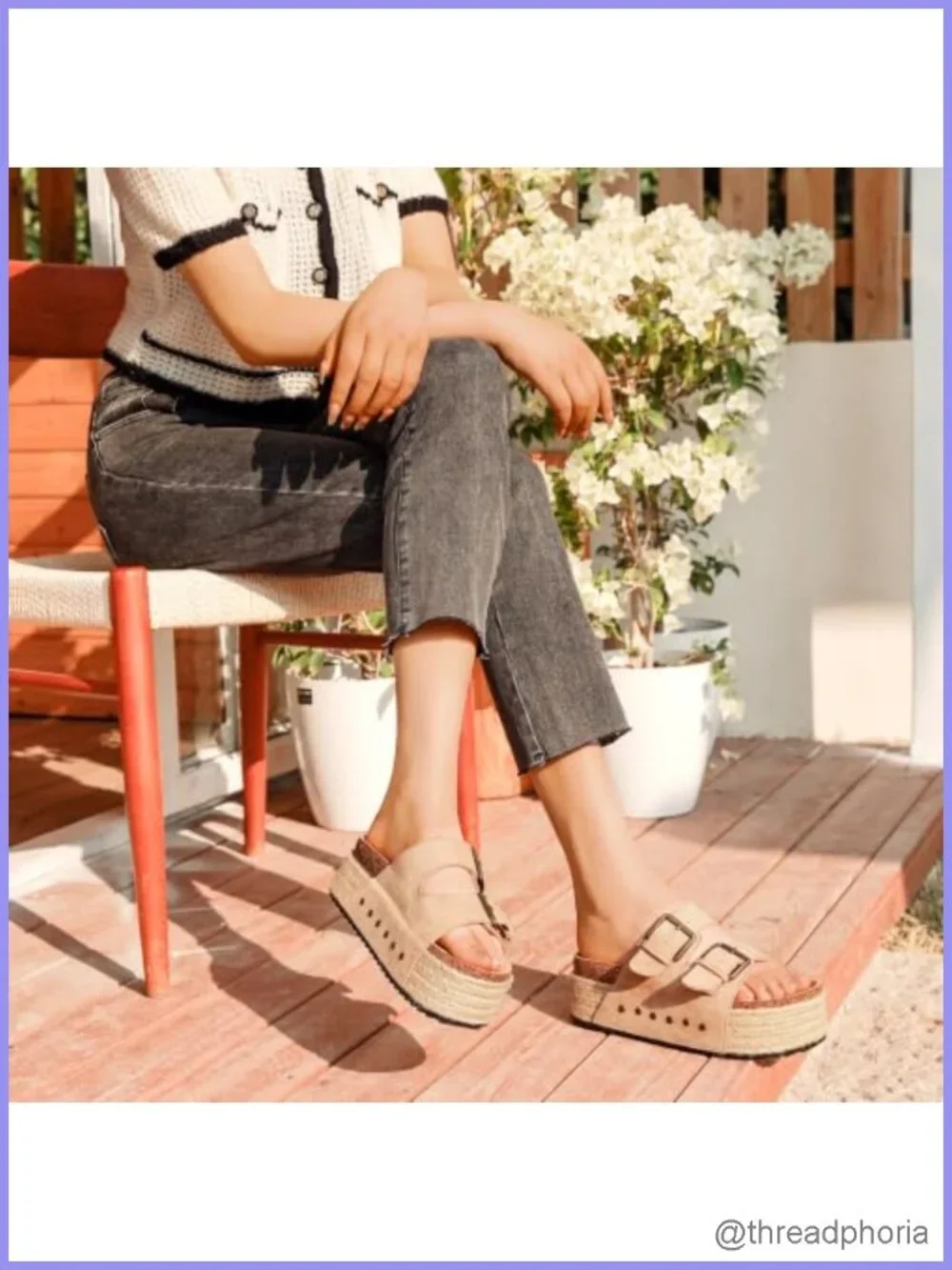Women's Platform Sandals with Cork Footbed, Double Buckle Slides